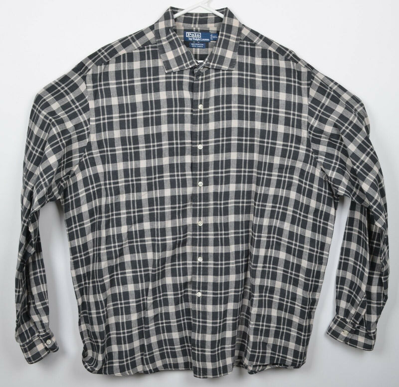 Polo Ralph Lauren Men's 2XL 100% Linen Black Plaid Westerton Button-Front Shirt