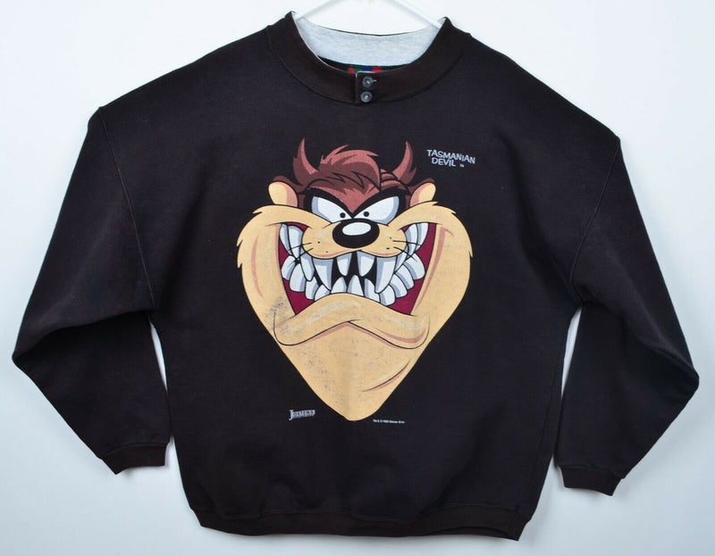 Vtg 1993 Tasmanian Devil Men's Sz XL Taz Henley Collar Black Jostens Sweatshirt