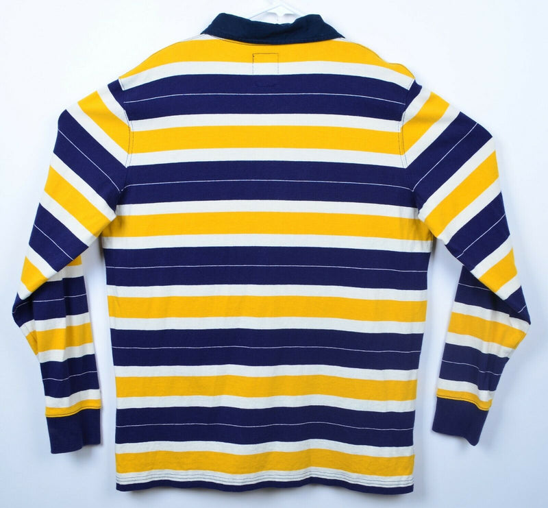 Lands' End Rugby Men's Sz Large Navy Blue Golden Yellow Chunky Stripe Shirt