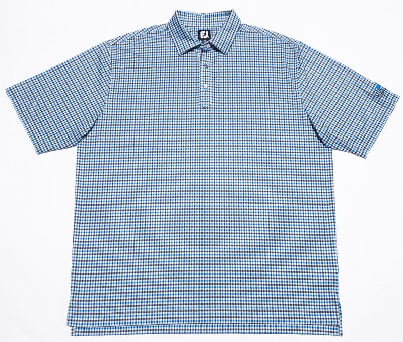 FootJoy Golf Polo Shirt Men's 2XL Blue Check Wicking Stretch Performance