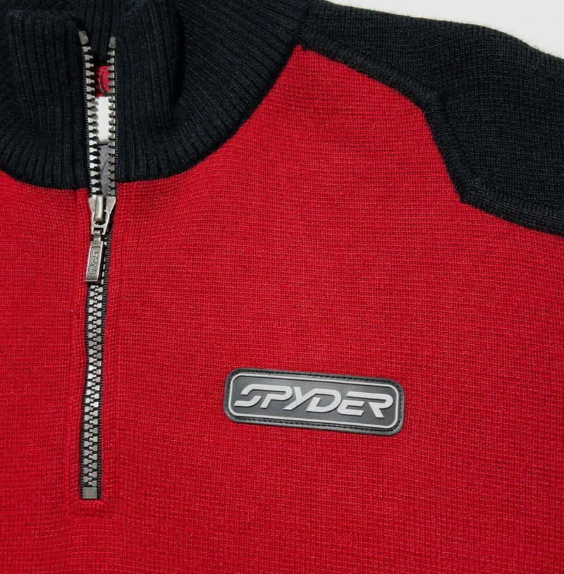 Spyder Men's Small Wool Blend Lined Red Black Ski 1/4 Zip Pullover Sweater