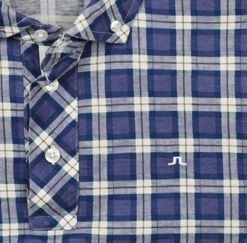 J. Lindeberg Men's Sz Large Slim Fit Blue Plaid Lux Jersey Golf Polo Shirt