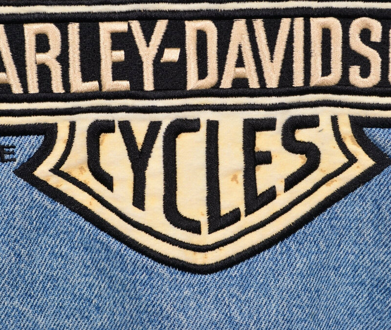 Vintage 90s Harley-Davidson Men's Large Denim Bar Shield Biker Trucker Jacket