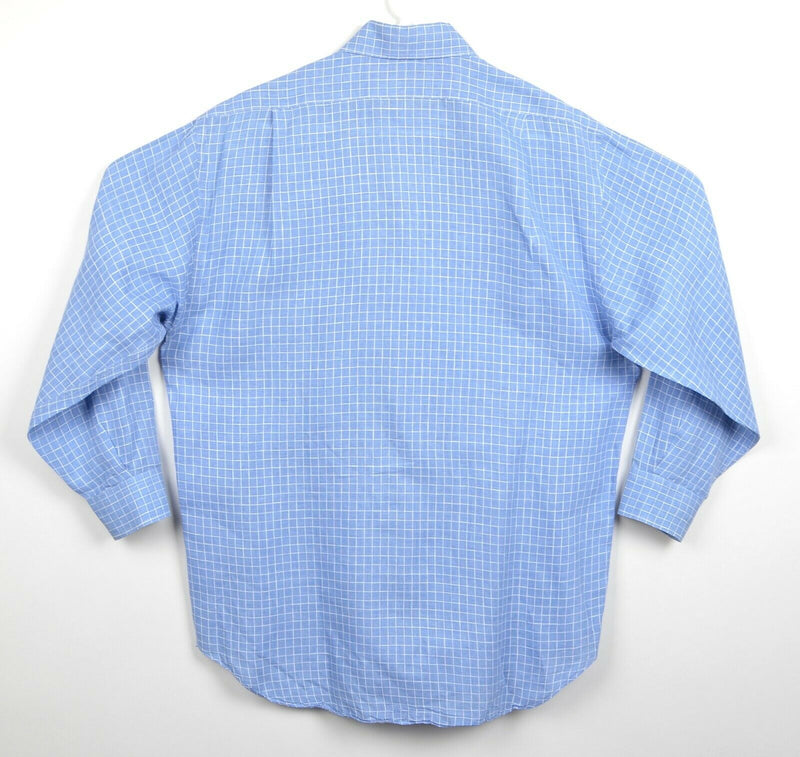 Paul Stuart Men's Sz Medium 100% Linen "Cooper" Blue Plaid Made in Italy Shirt