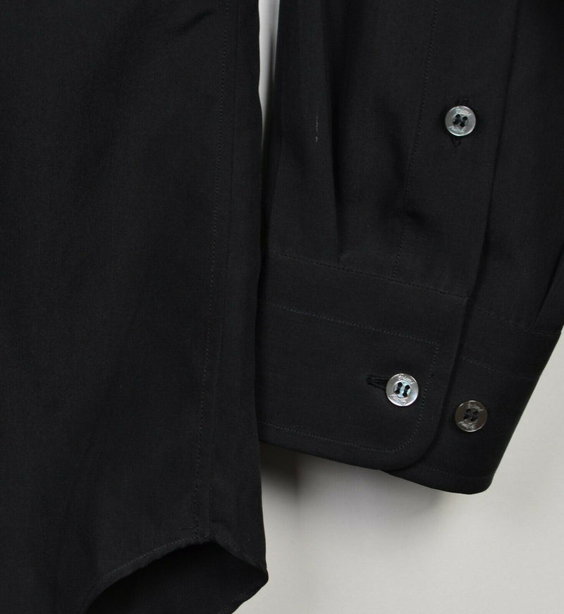 Brioni Men's 17.5? (XL) 100% Silk Solid Black Formal Button-Front Shirt