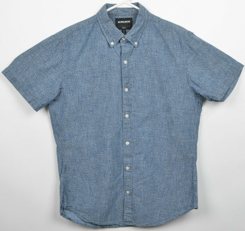 Bonobos Men's Medium Slim Fit Blue Chambray Geometric S/S Button-Down Shirt