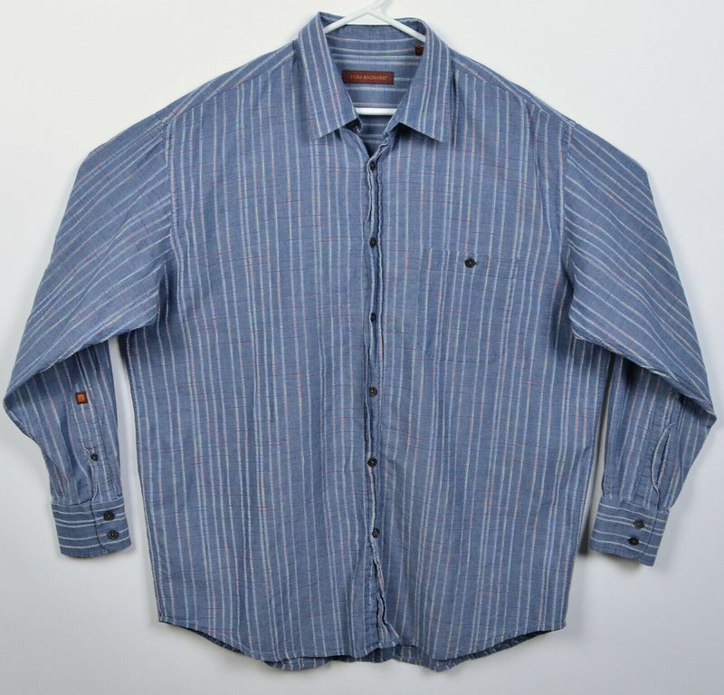Tori Richard Men's XL Blue Plaid Cotton Spandex Blend Button-Front Shirt