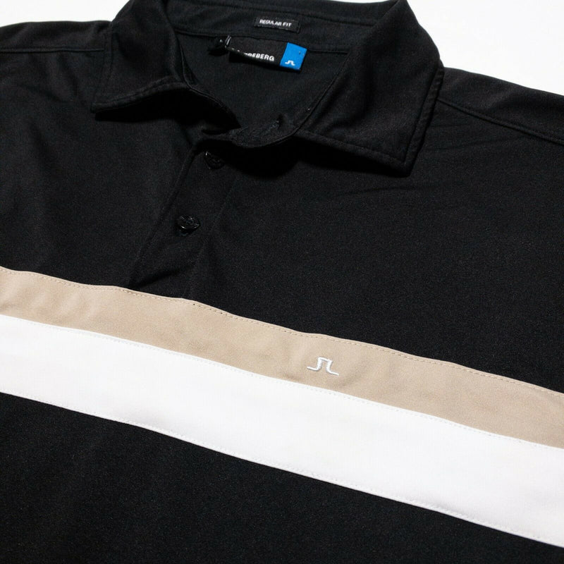 J.Lindeberg Golf Men's Shirt Large Joakim Reg TX Jersey Black Striped Wicking