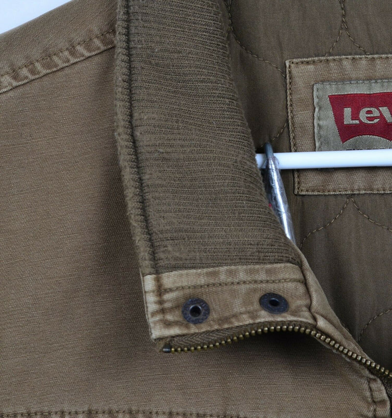 Levi's Men's XL Insulated Lined Snap Zip Brown Red Tab Collared Canvas Jacket