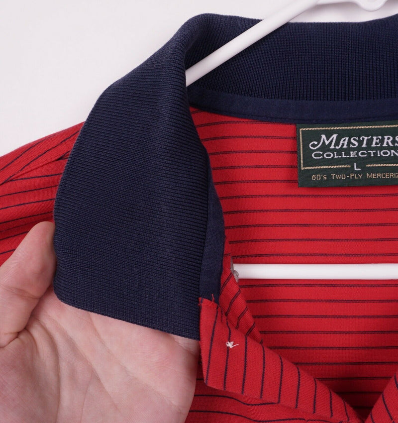 Masters Collection Men's Large Red Navy Striped Augusta National Golf Polo Shirt