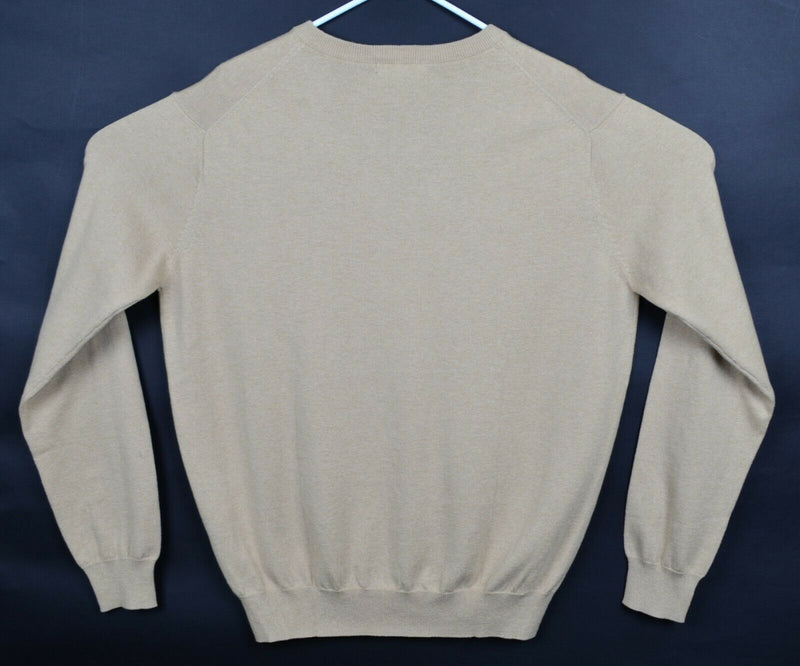 Woolovers Men's Large Cotton Cashmere Tan V-Neck Lightweight Pullover Sweater