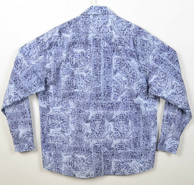 Haupt Germany Men's Large Regular Fit Paisley Print Blue Button-Front Shirt