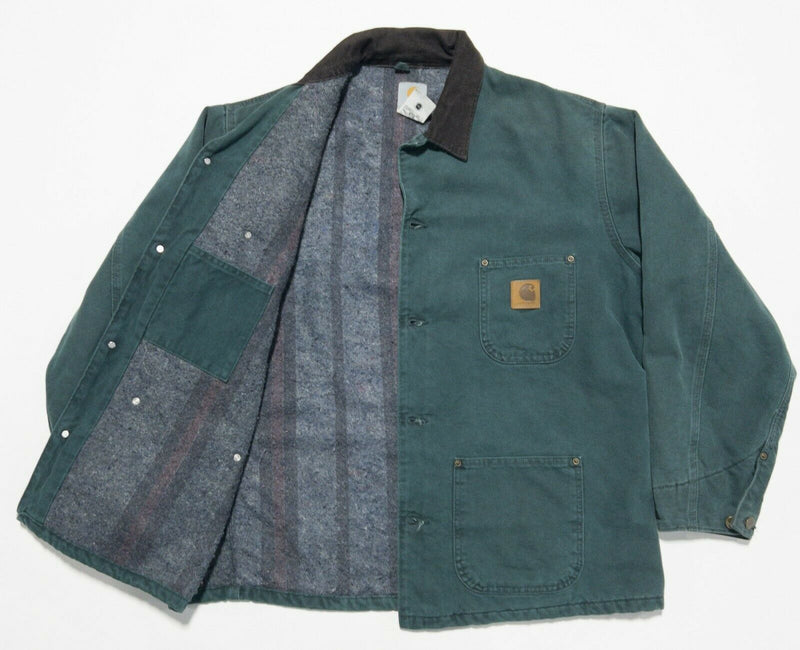 Carhartt Men's Large Blanket Lined Green Duck Canvas Chore Work Jacket C02 HTG