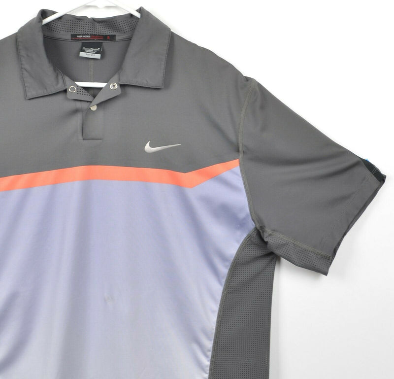 Tiger Woods Men's Sz Medium Nike Golf Snap Collar Vented Gray Purple Polo Shirt