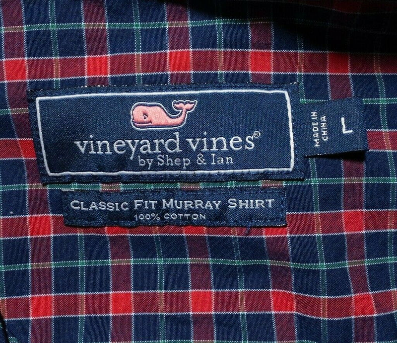 Vineyard Vines Murray Shirt Navy Blue Red Check Shirt Men's Large Classic Fit