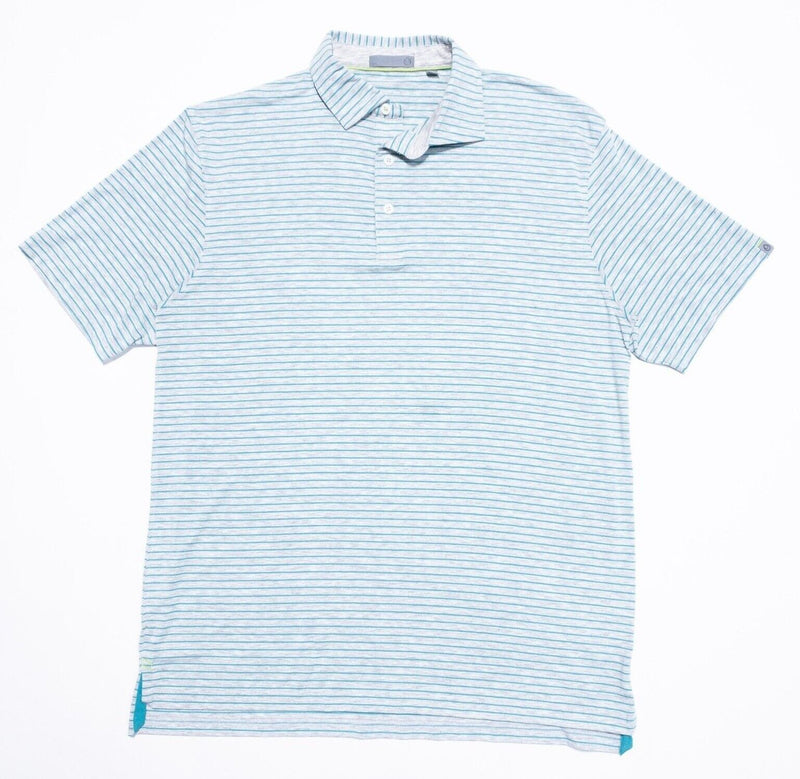 Tasc Bamboo Shirt Medium Men's Polo Blue Gray Striped Modal Blend Soft Stretch