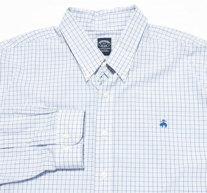 Brooks Brothers 3XLT Men's Shirt Long Sleeve Button-Down White Blue Graph Check