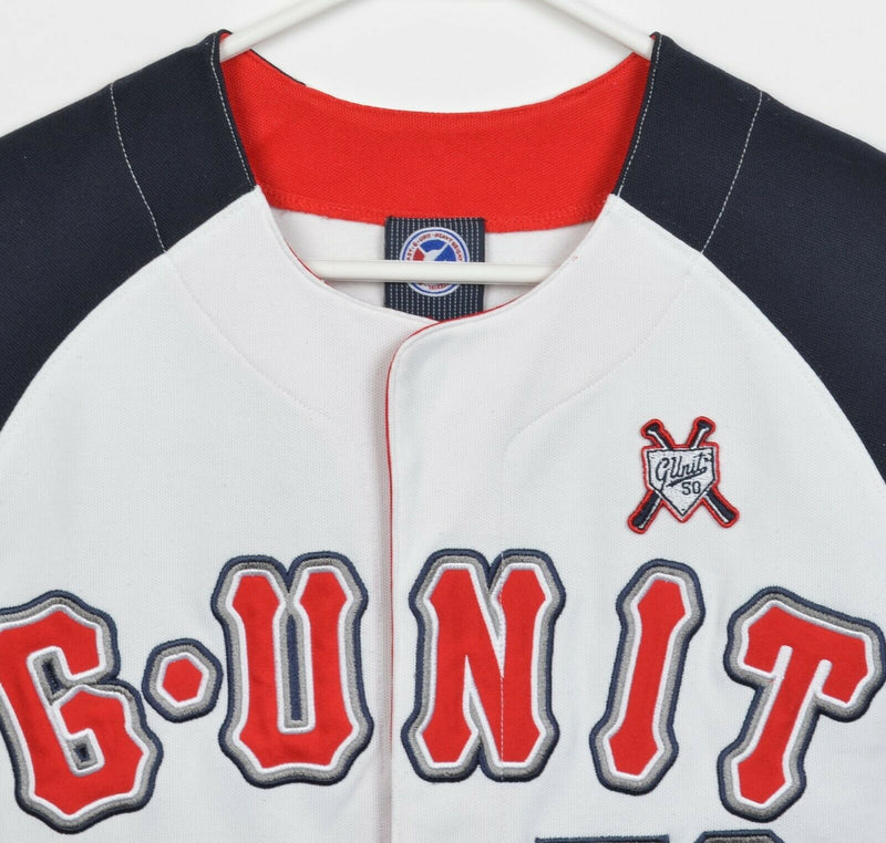 G-Unit Men's Large 50 Cent Hip Hop Rap White Blue Vintage 90s Baseball Jersey