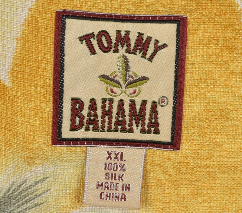 Tommy Bahama Men's 2XL 100% Silk Yellow Floral Sailboats Hawaiian Camp Shirt