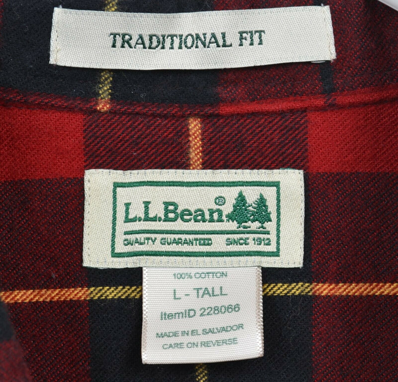 LL Bean Men's LT Traditional Red Tartan Scotch Plaid Button-Down Flannel Shirt