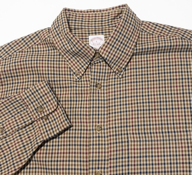 Brooks Brothers Brooksflannel Large Men's Wool Blend Shirt Check Long Sleeve