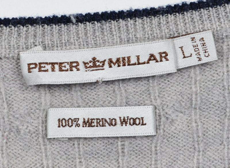 Peter Millar Women's Large 100% Merino Wool Cable-Knit V-Neck Gray Golf Sweater