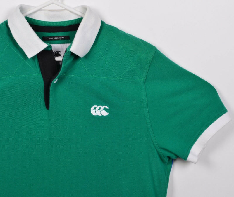 Canterbury New Zealand Men's Small Solid Green Loop Collar '49 Rugby Polo Shirt