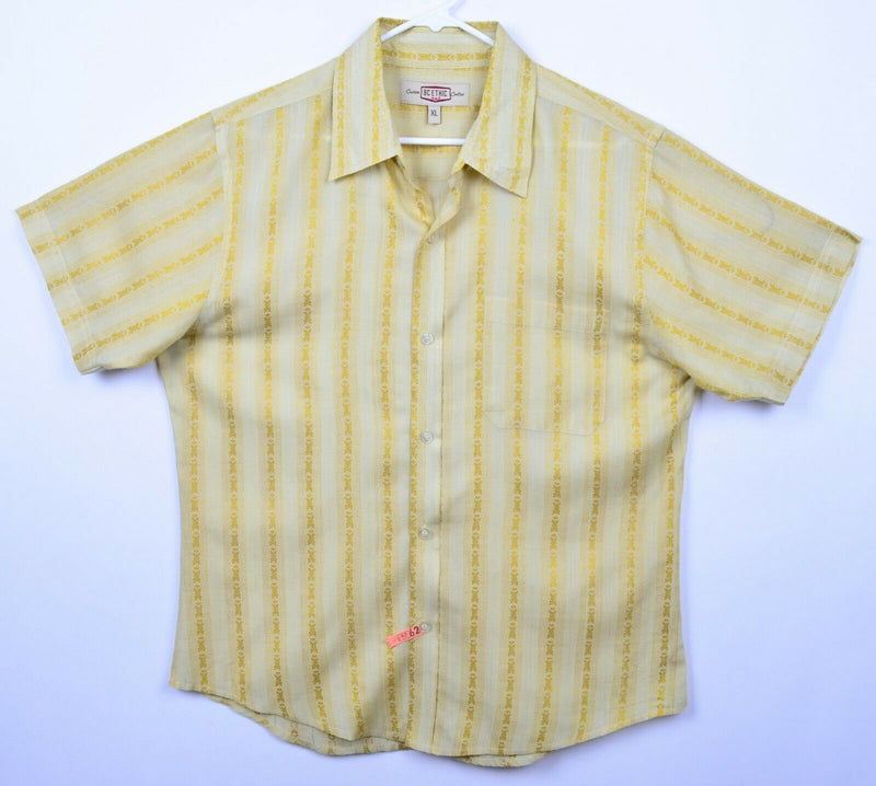 BC Ethic Men's Sz XL Yellow Striped Retro Bowling Disco Lounge Camp Shirt