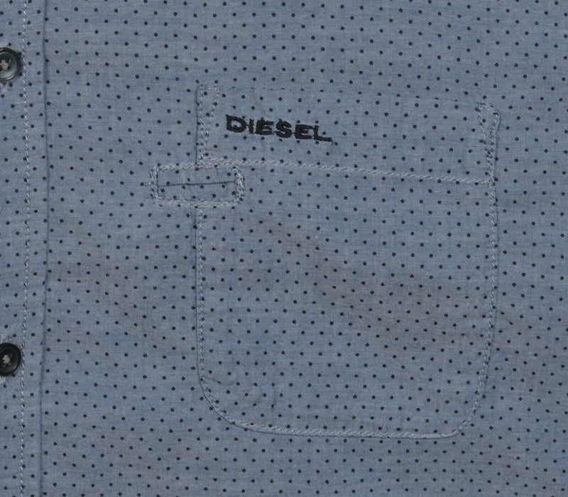 Diesel Men's XL Polka Dot Blue Chambray Designer Button-Front Shirt