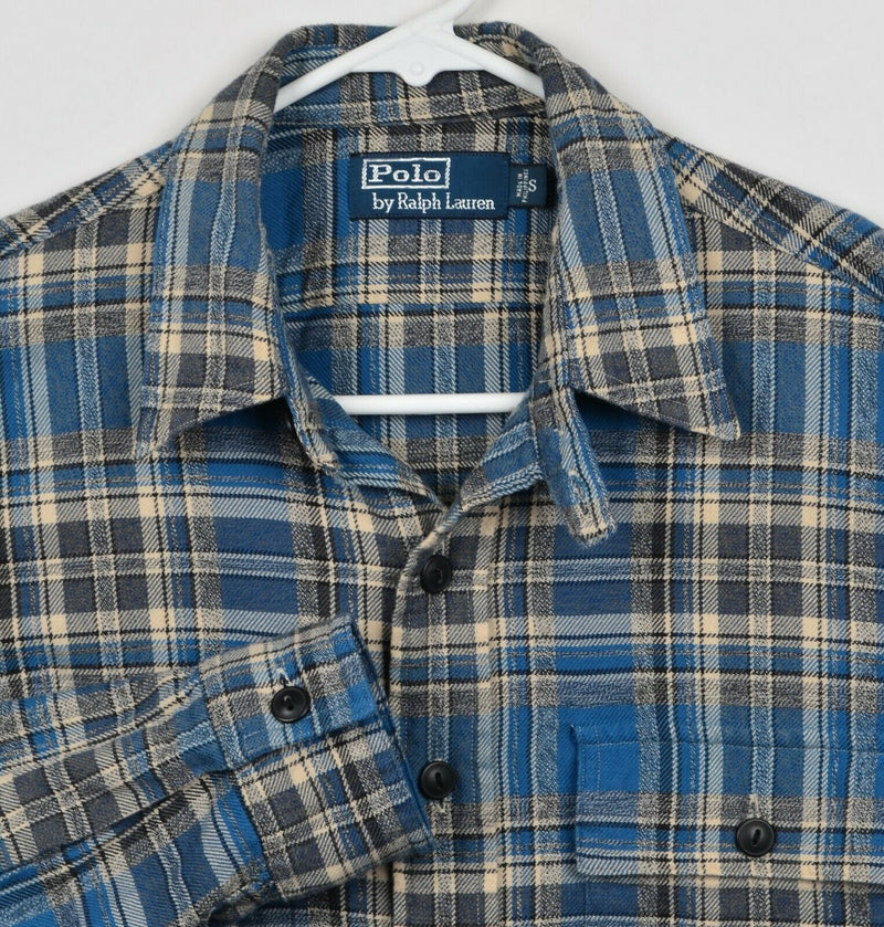 Polo Ralph Lauren Men's Small Blue Plaid Loop Collar Long Sleeve Flannel Shirt