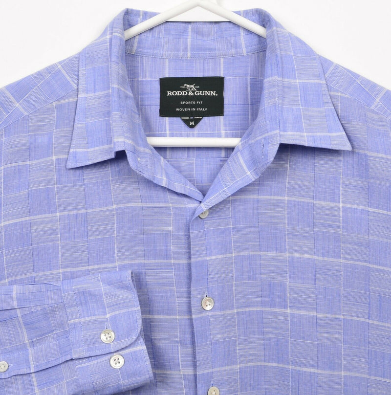 Rodd & Gunn Men's Medium Sports Fit Blue Check Woven in Italy Button-Front Shirt