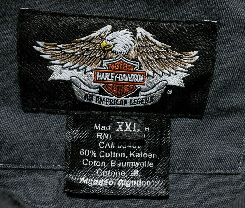 Harley-Davidson Skull Shirt 2XL Men's Button-Front Gray Willie G Garage Biker