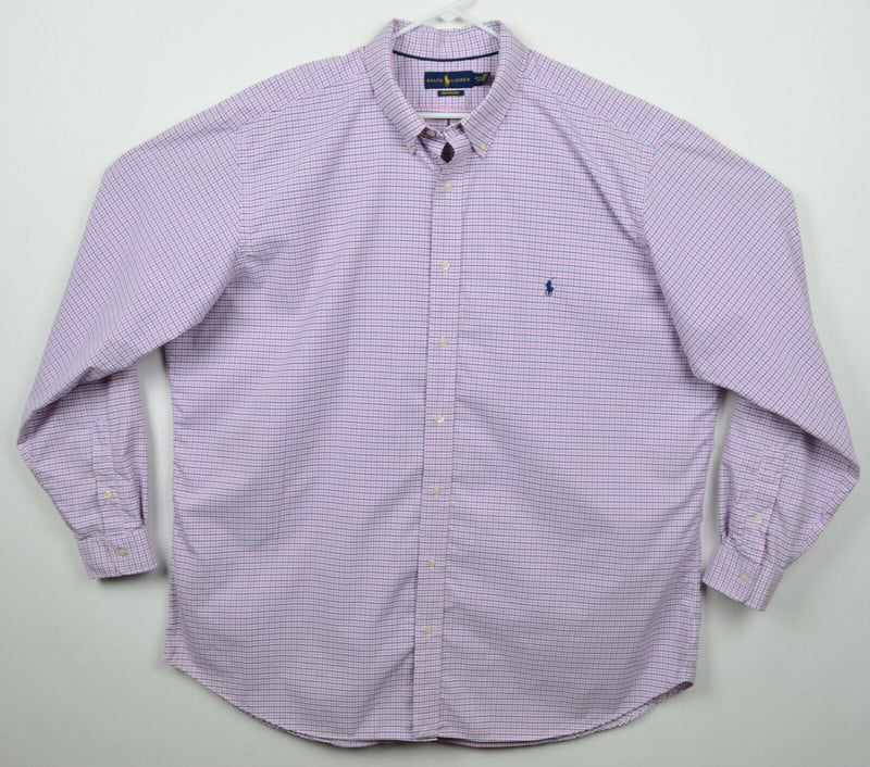 Polo Ralph Lauren Men's Sz 3XLT Performance Pink Plaid Nylon Button-Down Shirt