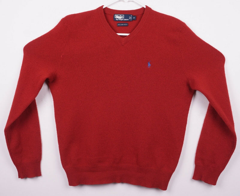 Vintage Polo Ralph Lauren Men's Small 100% Lambswool Solid Red V-Neck Sweater
