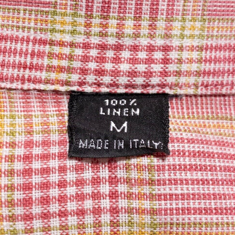 Piattelli Linen Shirt Men's Medium Long Sleeve Pink Plaid Italy Barneys New York
