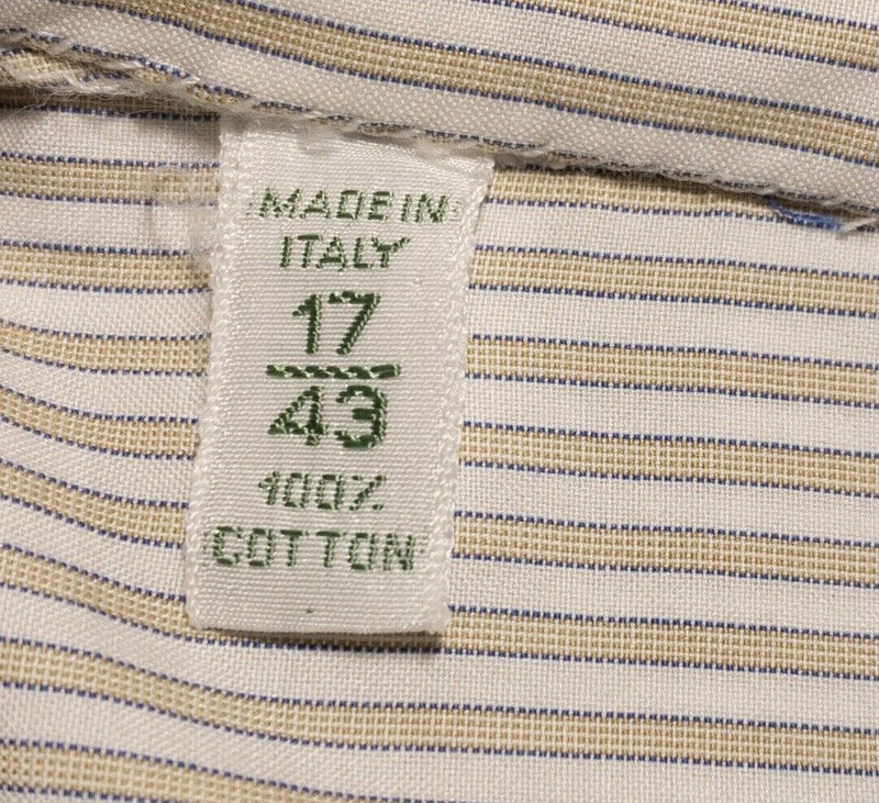 Borrelli Napoli Shirt 17 (43) Men's Dress Shirt Yellow White Stripe Italian