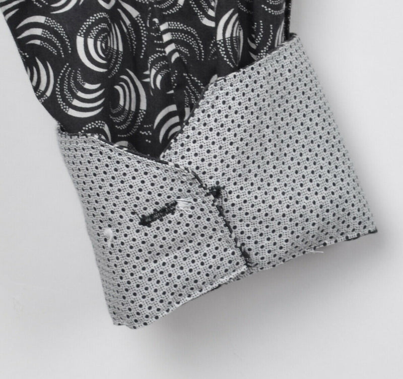 Bugatchi Uomo Men's Medium Classic Fit Flip Cuff Gray Swirls Button-Front Shirt