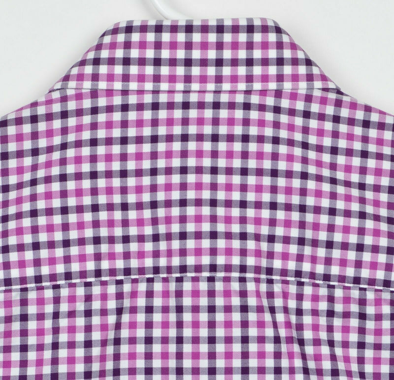 Bugatchi Uomo Men's Sz 15.5 Flip Cuff Pink Purple Plaid Check Long Sleeve Shirt