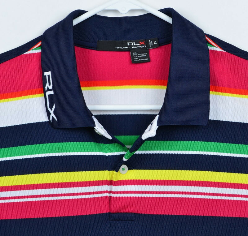 RLX Ralph Lauren Men's Sz XL Logo Collar Multi-Color Striped Golf Polo Shirt