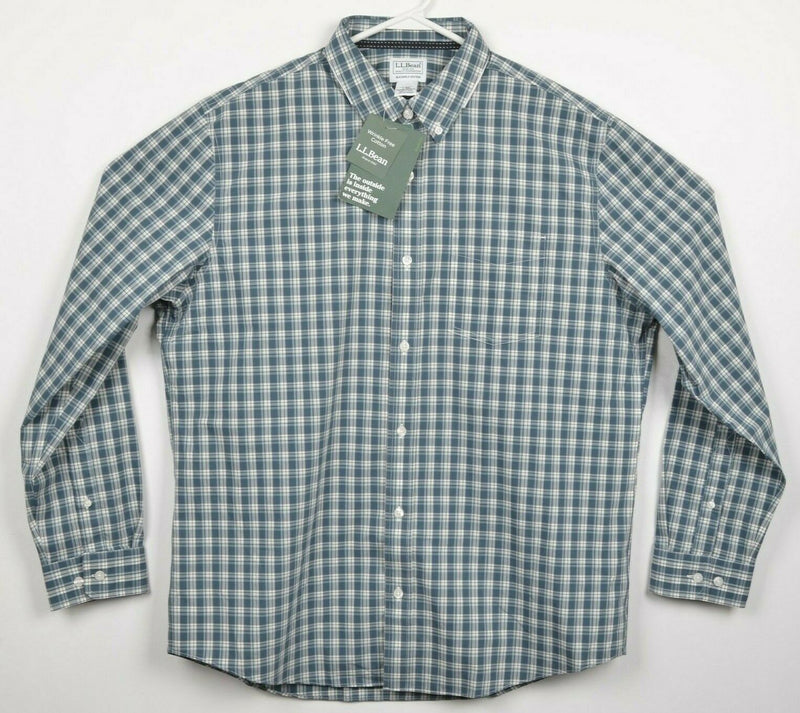 L.L. Bean Men's Large Wrinkle Free Brushed Cotton Blue Plaid Button-Down Shirt
