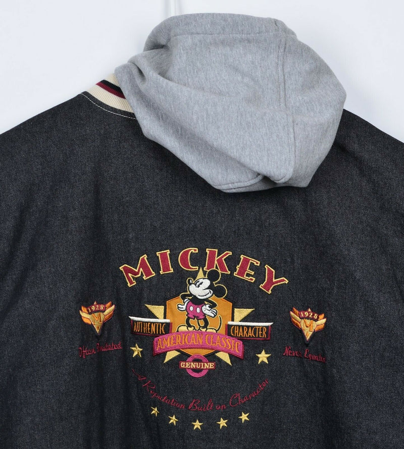 Vintage 90s Disney Men XL Denim Snap Mickey Mouse American Classic Bomber Jacket