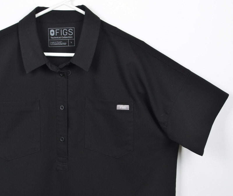 FIGS Technical Collection Men's Large Scrubs Collared Solid Black Shirt