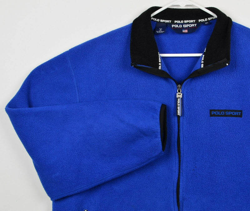 Vintage 90s Polo Sport Ralph Lauren Men's XL Full Zip Blue USA Fleece Jacket