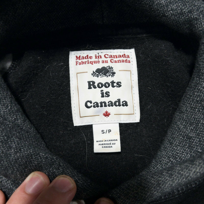 Roots Canada Men's Small Gray Black Pullover Maple Leaf Hoodie Sweatshirt