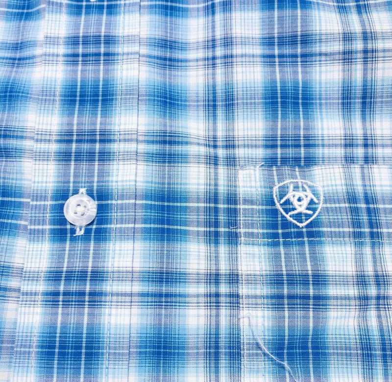 Ariat Pro Series Shirt XL Men's Stretch Blue Plaid Long Sleeve Western Cowboy