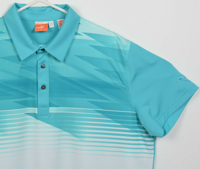 Puma Dry Cell Men's XL Blue Geometric Polyester Wicking Golf Polo Shirt