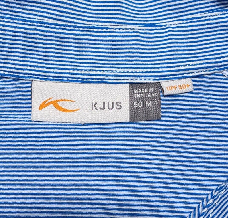 KJUS Men's Soren Stripe Polo Medium Golf Shirt Blue Striped UPF 50+ Stretch