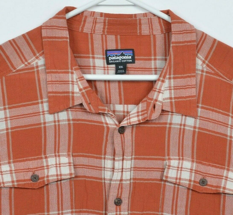 Patagonia Men's 2XL Orange Plaid Organic Cotton Steerman Button-Front Shirt