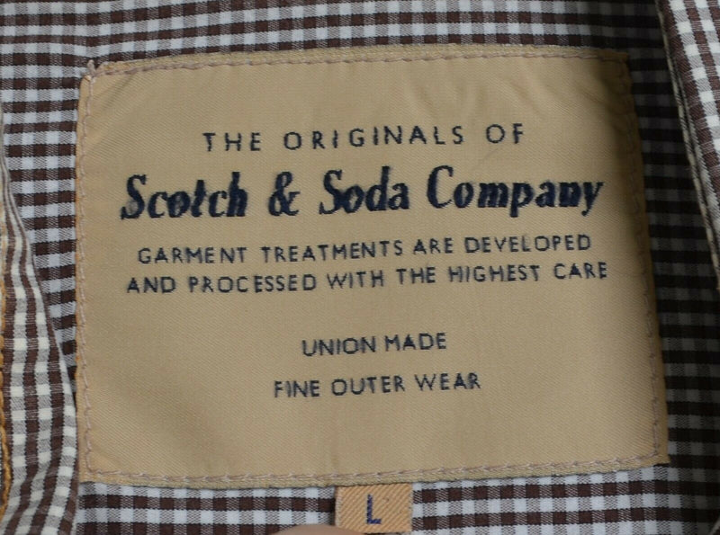 Scotch & Soda Men's Large Brown Plaid Check Button-Front Shirt