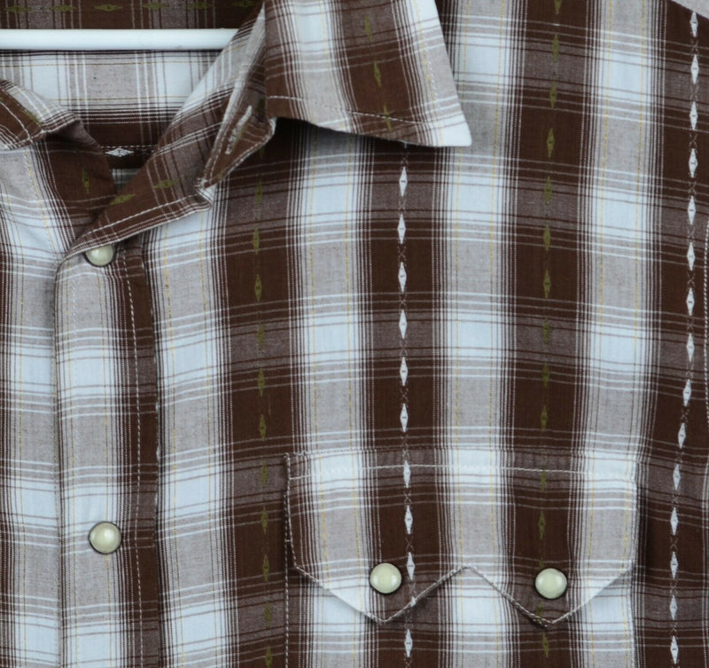 True Grit Men's XL Pearl Snap Brown Striped Plaid Western Rockabilly Shirt